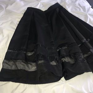 Black Knee Length Full Skirt with Mesh Panels